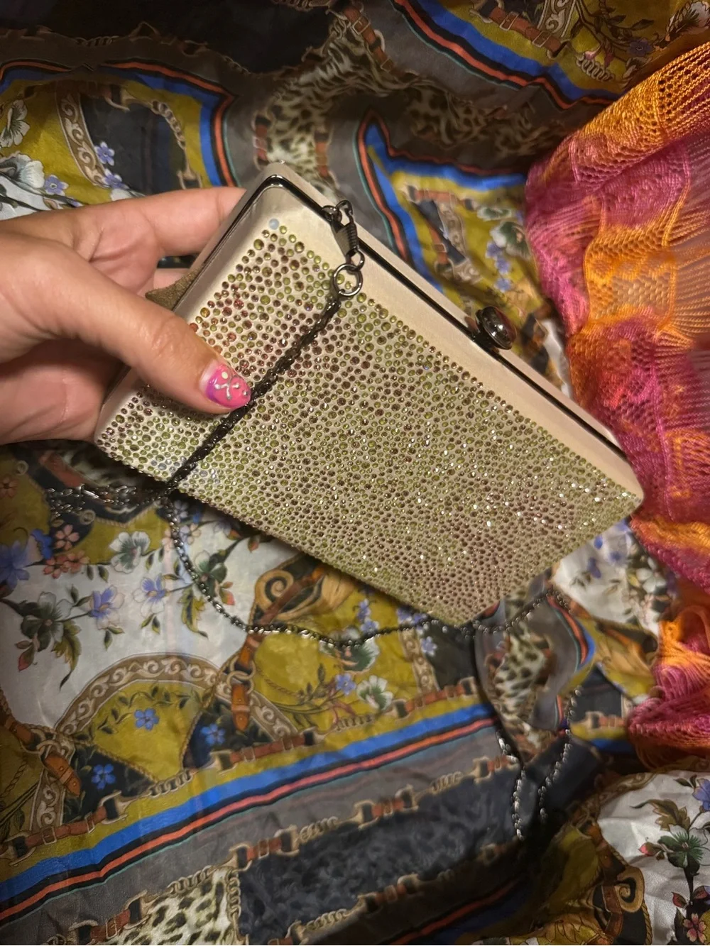 Elegant Beige Crystal Clutch Handbag